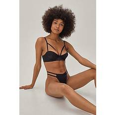 Satin Underwire Strappy Lingerie Set - black - 44