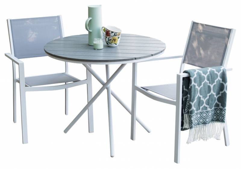 Parma cafébord Ø90cm med 2 stole grå med hvidt stel
