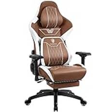 Dowinx Gamingstol med 4D-armstöd, ergonomisk gamingstol med fotstöd kontorsstol PU-läder, bekvämt svankstöd stor och hög spelfåtölj 180 kg brun