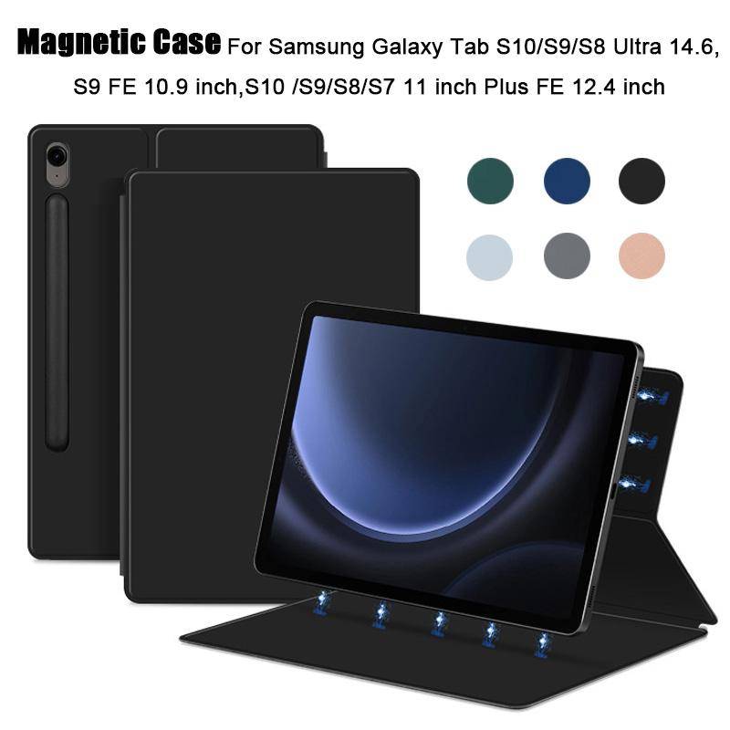 Magnetiskt fodral för Samsung Galaxy Tab S10 S9 S8 S7 11 Plus FE 12.4 13.1 tum Stativfodral S10 S9 FE 10.9 Funda med penn hållare svart