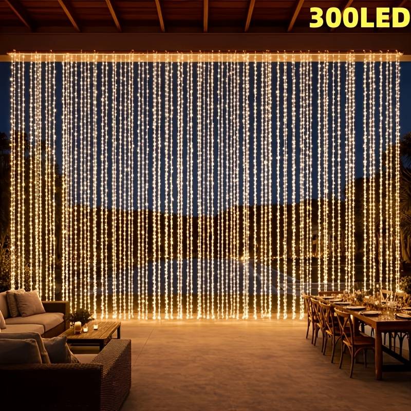 1 Pack Led Fairy Curtain String Lights, 300 Led 8 Outdoor Patio Light For Garden Wedding Party Halloween Christmas Decor