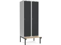 (ComputerSalg) GarderobeSkab 2x400mm m/lige tag, antracit dør med cylinderlås og siddebænk