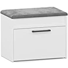 ADGO Parma Mini skoskåp med sitsmått 35 cm x 60 cm, 49 cm, elegant skoskåp, sits med skoförvaring för hall, modernt skåp med vadderad sits (vit matt)