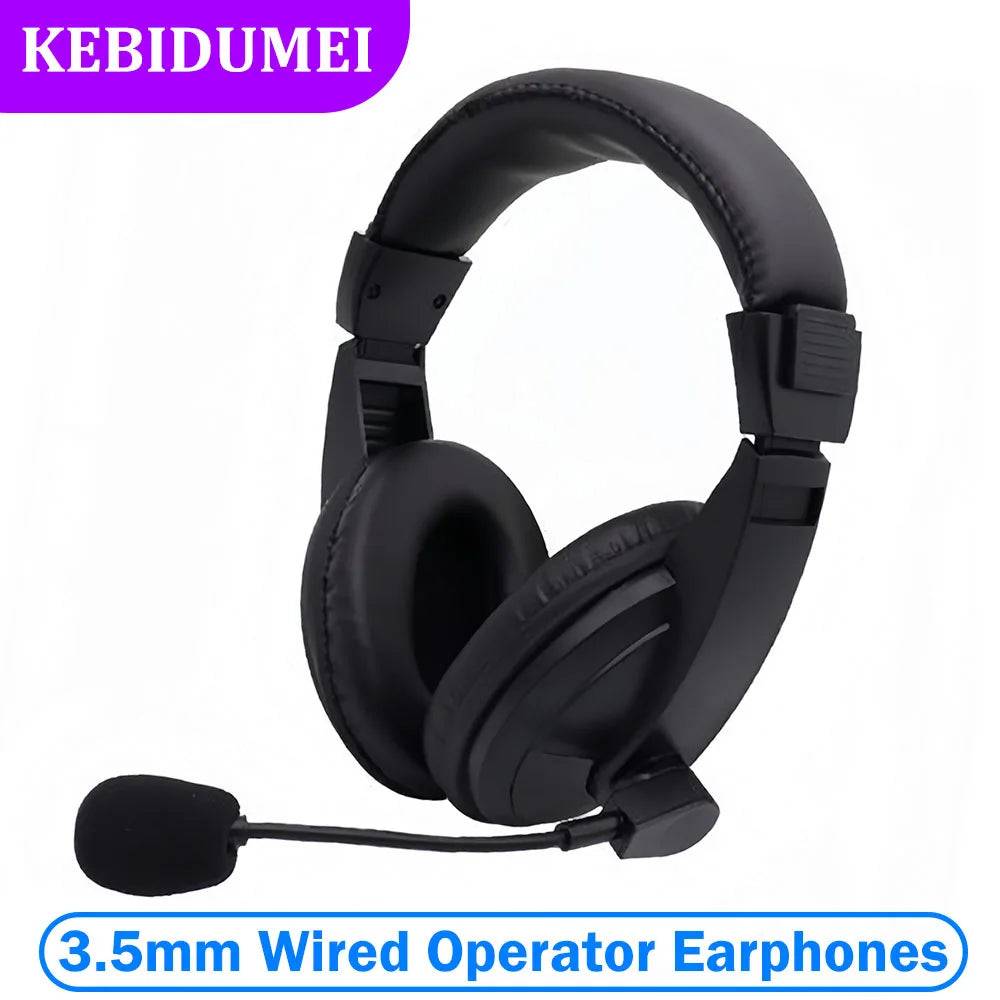 Mic Noise Reduction Earphones Adjustable Headband for Operator School Student - Black