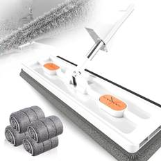 Stor Platt Moppset, 360° Swivelmopp med Urvridningsfunktion, Platt Mopp med Återanvändbara Mikrofibermoppdynor Kompatibla med Trägolv Laminatplattor -hg White Mop with 4 Pads