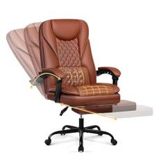 DoChair Upp till 140° ergonomisk läderkontorsstol med fotstöd nackstöd svängbar stol, brun