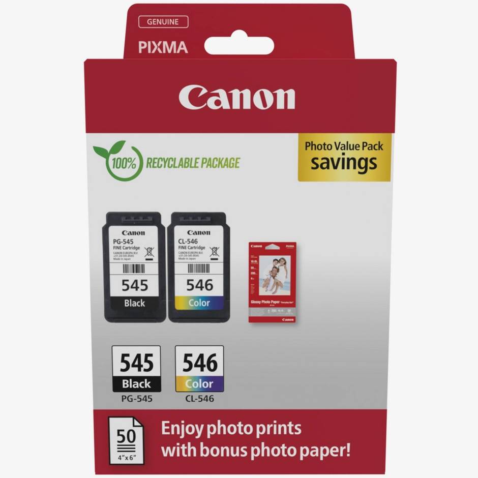 Value pack med Canon PG-545/CL-546-blækpatron + Value pack med fotopapir