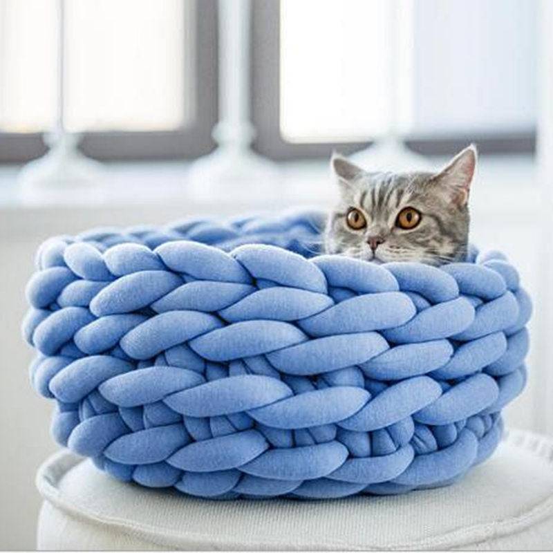WoollyNest – Stilig Korg för Husdjur - Blå / 40CM