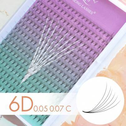 SONG LASHES Mega Tray 6D Färdiga Fläktar Ögonfransförlängningar För Salong Spetsig Bas Skarp Tunn Rot Franskluster, Ögonfranskluster, Individuella Ögo