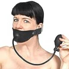 Uppblåsbar munkavle med penisformad gagboll i latex - svart bondage-munkavle i gummi med munöppning - fetischsexleksak - BDSM-munspridare för slavar