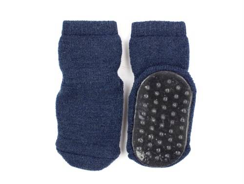 Mp Dark Denim Melange Strømper Uld Med Gummisåler - Str. 19/21