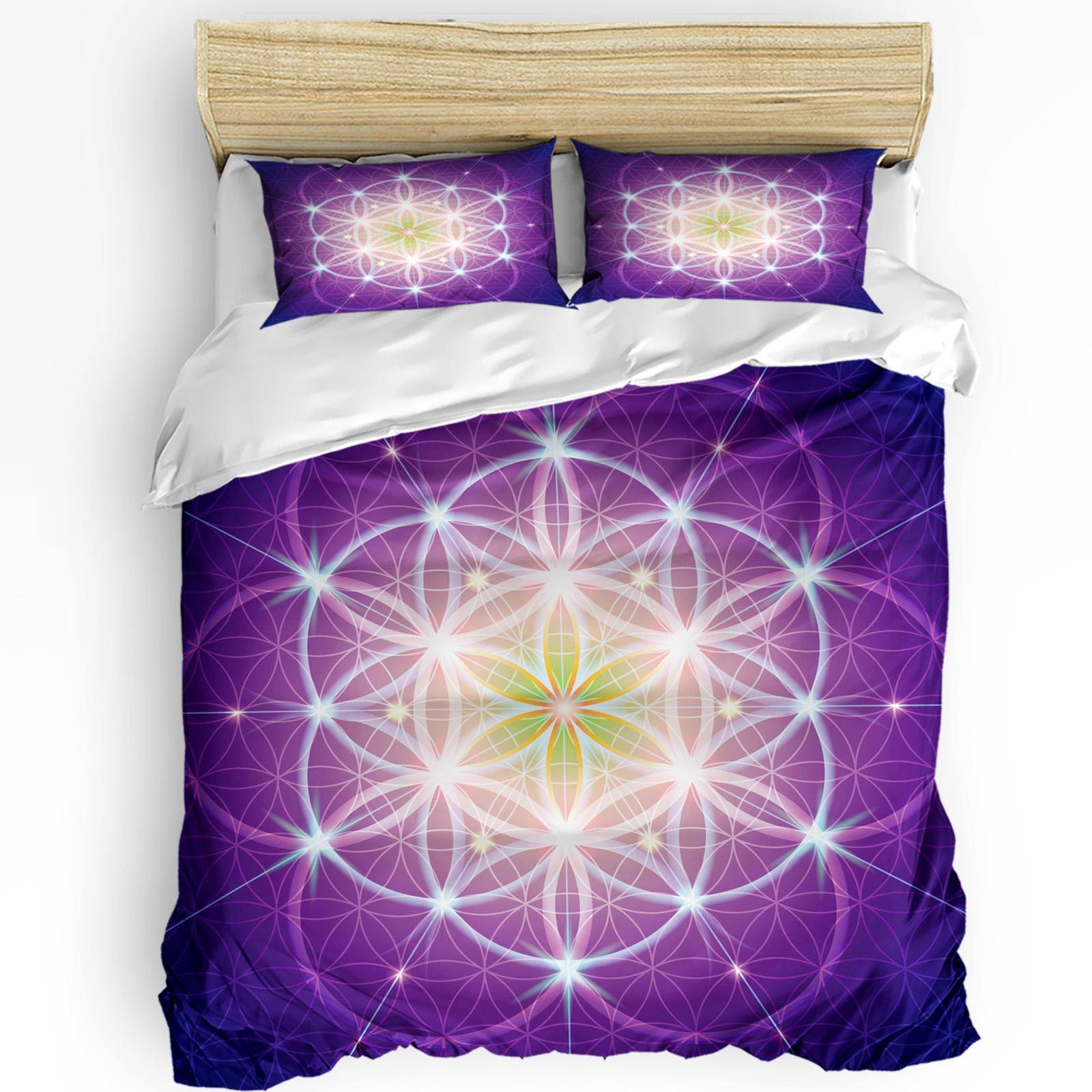 Lilac Flowers Abstract Desktop Art 3pcs Bedding Set For Bedroom Double Bed Home Textile Duvet Cover Quilt Cover Pillowcase EU single(135x200cm)