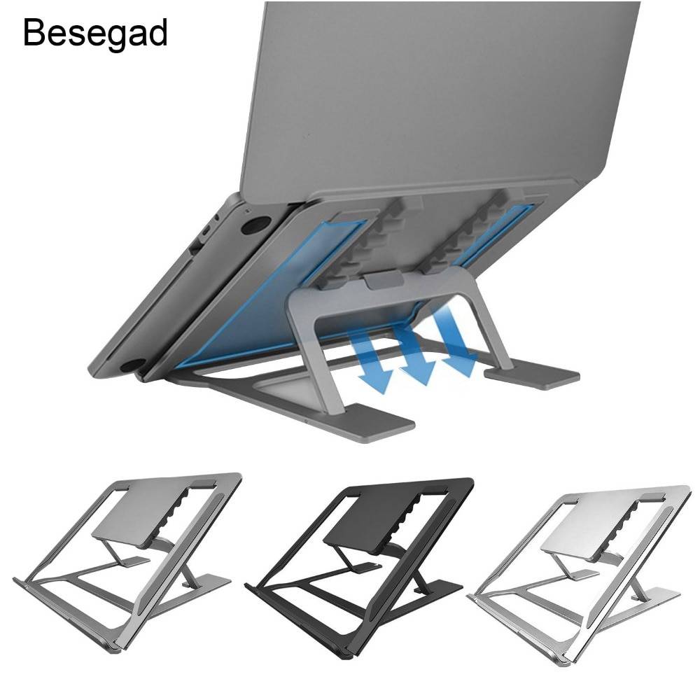 Besegad hopfällbar justerbar aluminium bärbar dator surfplattor stöd stativ fäste hållare för apple macbook mac book pro air dator - silver--