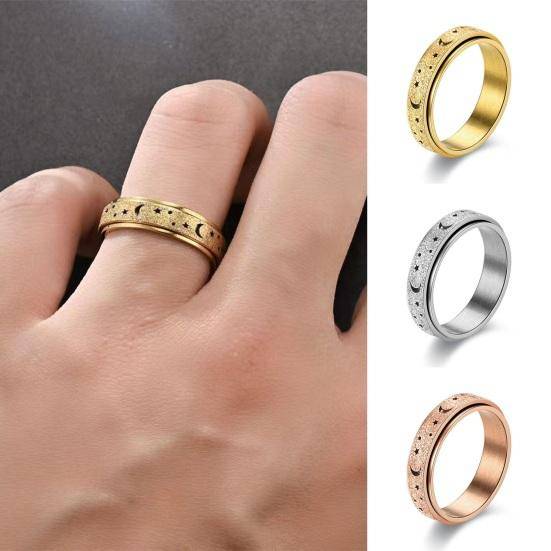 Kvinnor Män Ring Moon Star Fidget Spinner Ring Anti Stress Rostfritt Stål Par Roterande Ring Smycken Present silver