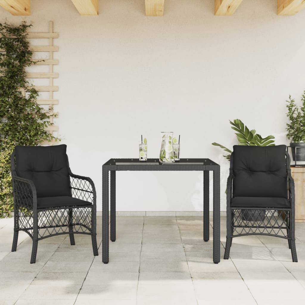 Spisebordssæt Til Haven 9 Dele Med Hynder Polyrattan - 2 / Sort / 90 cm bordlængde