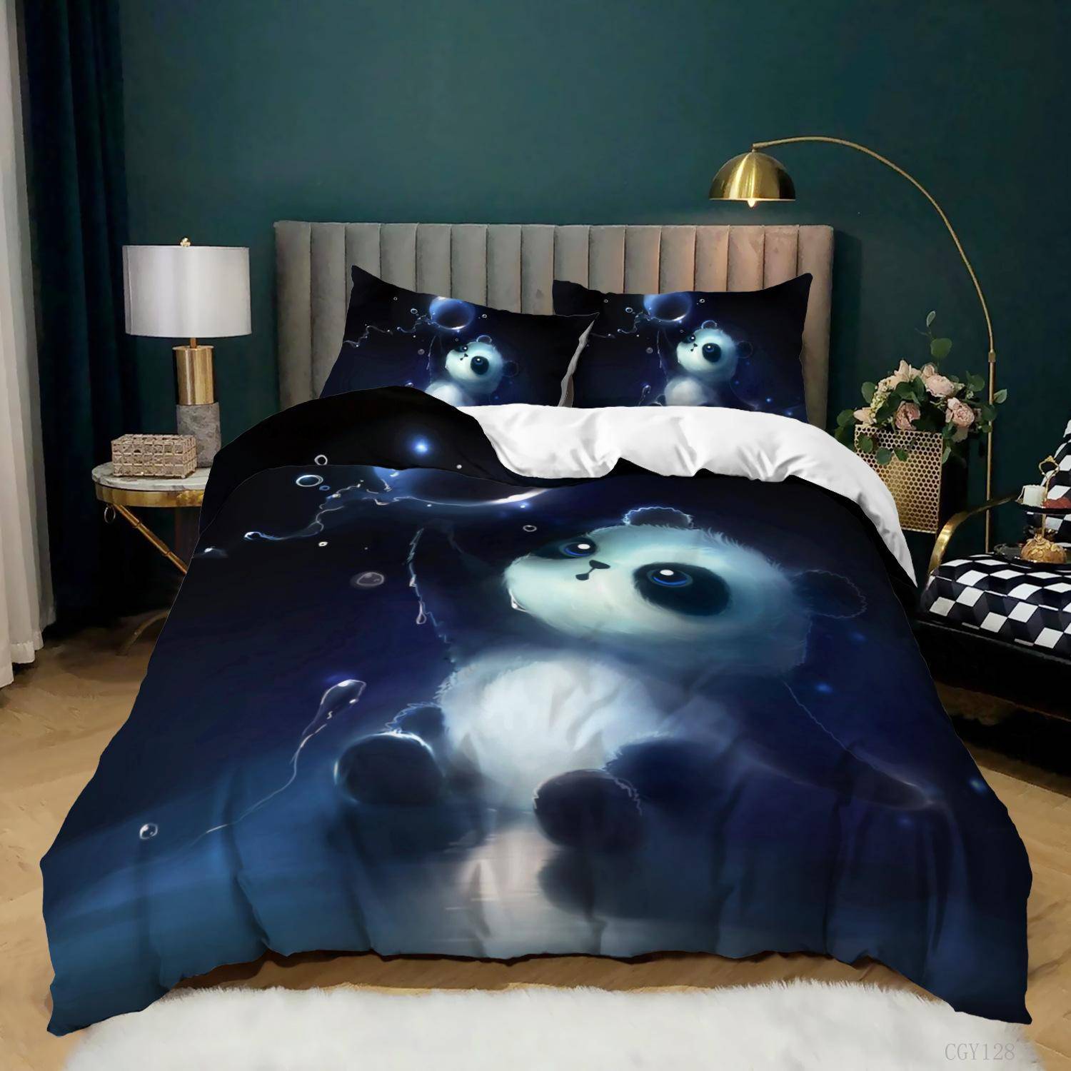 Panda Påslakan Tecknad Panda Tryckt Sängklädesset För Barn Pojkar Flickor Mikrofiber Söt Djur Täcke Örngott 2/3st Full Storlek 140x200cm 3pcs