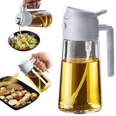 TrendPlain Oljesprayflaska för Airfryer 470ml, 2-i-1 Oliedispenser, Oljespray för Kök, Sallad och Vinäger, BPA-fri Kökstillbehör - Aska