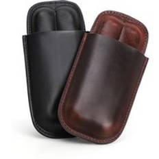 Factory Price Portable Genuine Leather Cigar Box Travel Humidor Holder 2 Tube Cigar Case leather