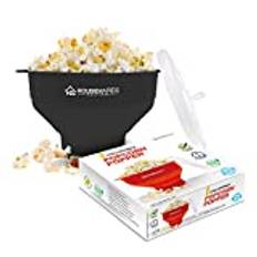 Collapsible Silicone Microwave Hot Air Popcorn Popper Bowl With Lid and Handles (Black)