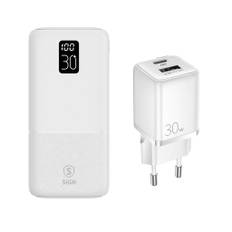 SiGN Powerbank 30000mAh med vægoplader 30W - Hvid
