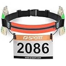 RJ-Sport smalt löparbälte racernummer bälte – Triathlon racerbälte BIB-hållare med 6 energigelöglor för träning, jogging, triatalon, maraton, löpning och cykling, 03 orange, onesize, 03 orange,