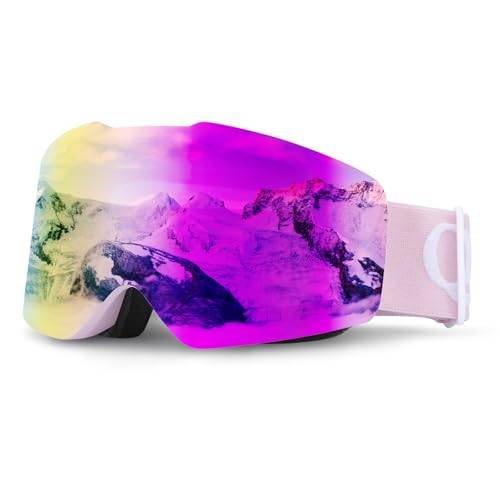 Qunature Ramlösa skid- och snöglasögon anti-dimma skidglasögon kompatibla med UV400 skyddshjälm glasögon skridskoåkning snowboard för män och kvinnor