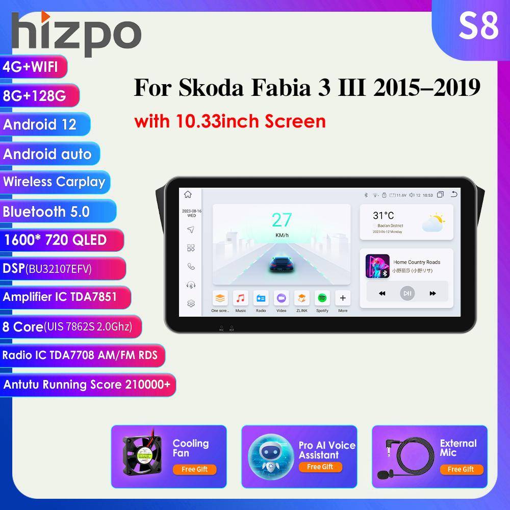 2Din Android bilradio för Skoda Fabia 3 III 2015 2016 2017 2018 2019 Multimediaspelare Carplay Auto 4G GPS RDS Intelligent Screen Autoradio Stereo