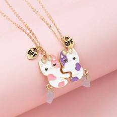 2st/set Söt katt med rörlig svans, Forever Best Friends BFF Oil Drop Pendant Halsband, perfekt present till en vän - Multifärgad (En-Storlek)