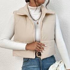 Women&#39;s Down Quilted Collared Sleeveless Jacket, Winter, Women&#39;s Sleeveless Zip-Up Casual Warm Padded Coat, Winter Women Coat, Black Jacket, Winter Wo - Apricot - L,M,S,XS