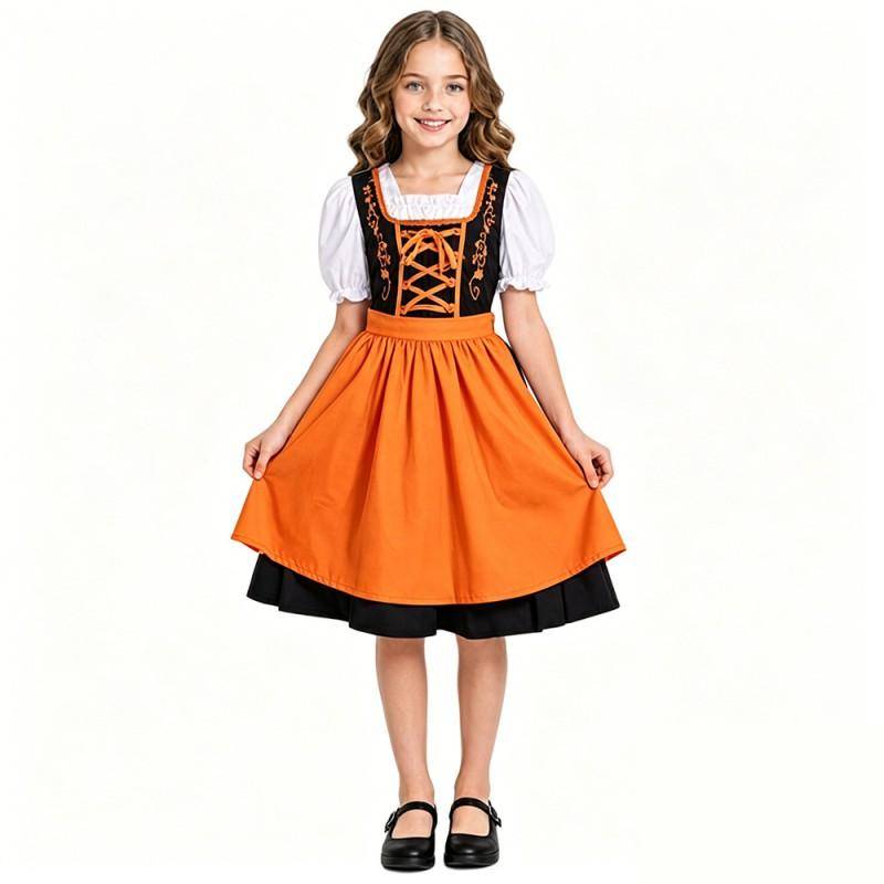 Bayerskt Dirndl Klänning Kostym Oktoberfest Fest Tysk Ölfestival Outfit Unisex Gatu stil 100-110cm