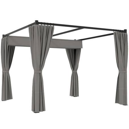 Fristående Pergola Grå 3 x 3 m Med Skjut tak och Sidoväggar