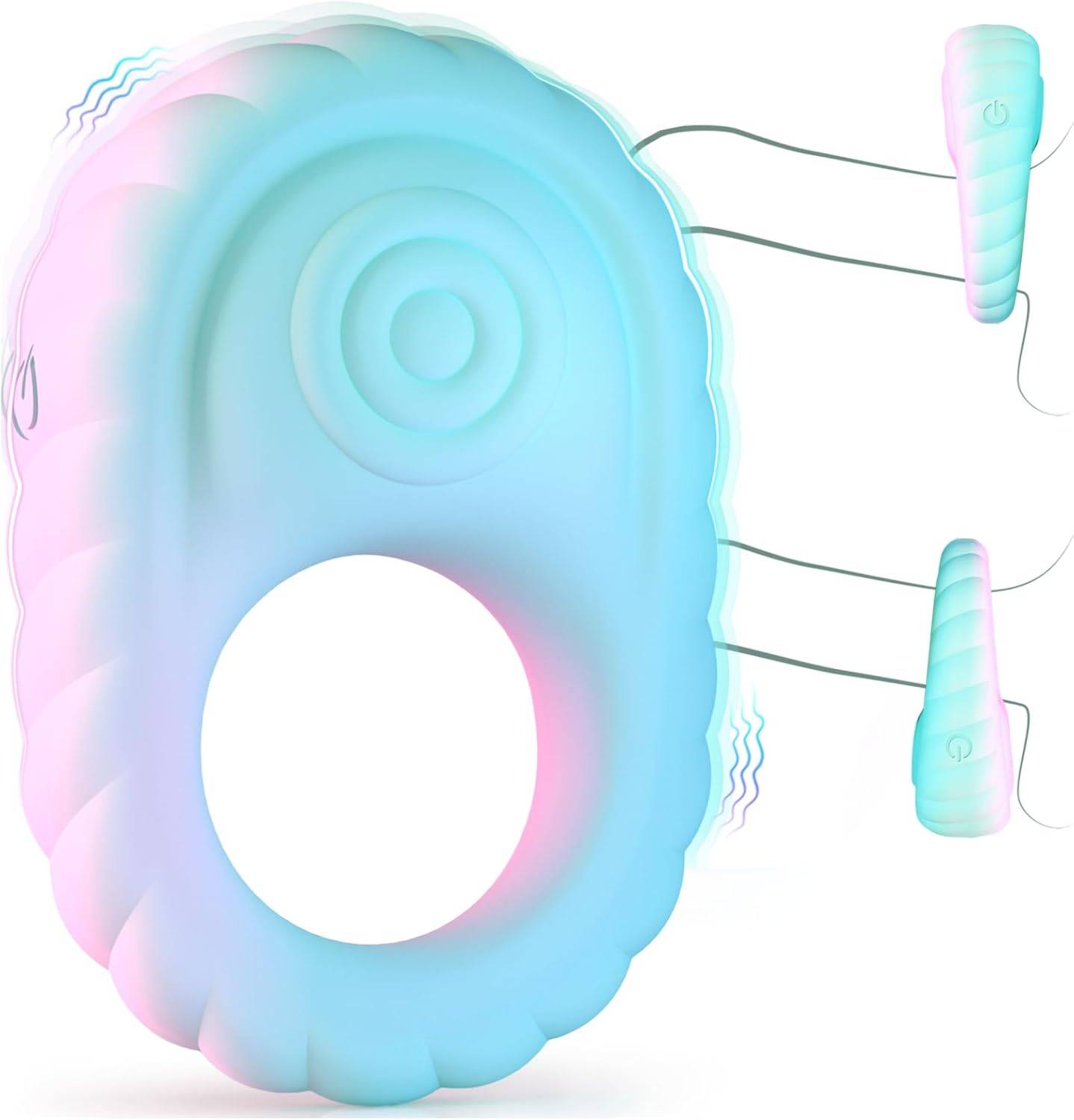 SuperLove Soft Liquid Silicone Vibrating Cock Ring with Buffer Rings Turquoise.