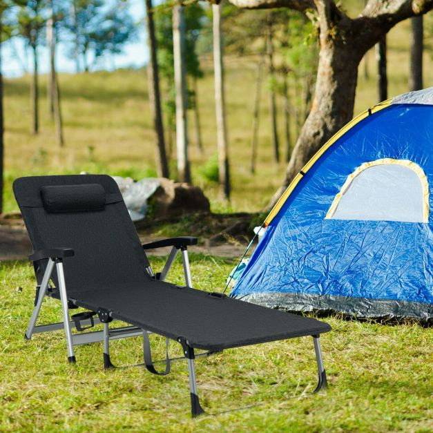 Sammenklappelig udendørs chaiselong – Pude, kopholder, 150 kg