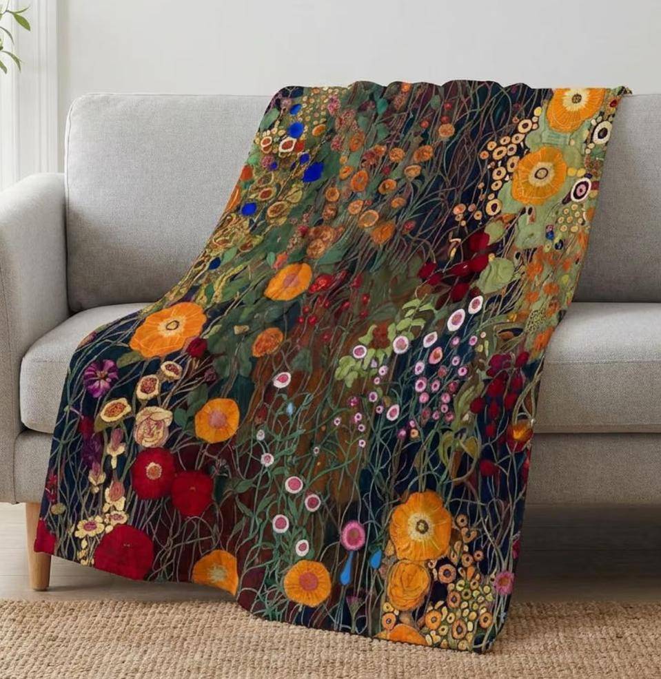 Floral Sherpa Blanket Klimt Inspired Sofa, Living Room, Home Decor