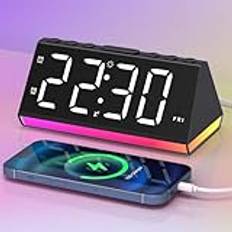 Digital väckarklocka med dubbla larm, upplyst väckarklocka med 8 dimbara lampor, dimbar display, digital klocka med snooze, 2 USB-portar för tonåringar/barn, festgåva, födelsedag