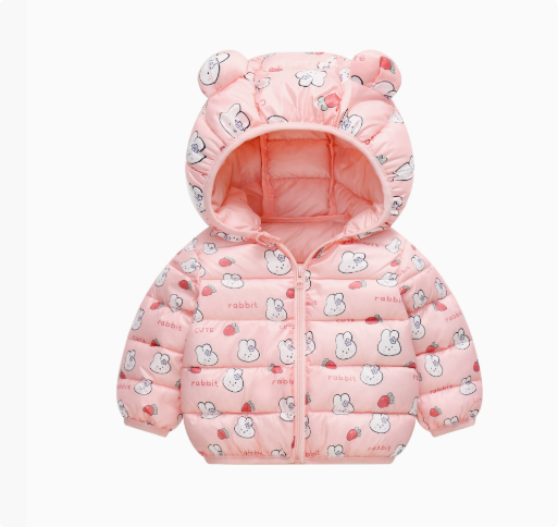 Mini Fashion™ - Vinterjacka med huva i polyester Rosa Kanin / 100 (4-5 år) | Pedagogiska Träleksaker