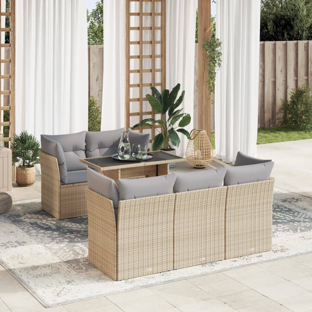 Sofasæt Til Haven 6 Dele Med Hynder Polyrattan - beige og grå