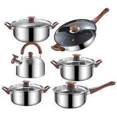 12Pcs Pots and Pans Set with 3L Kettle Nonstick Kitchen Stainless Steel Pans Induction Set with 12Pcs set