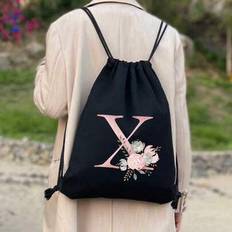 Drawstring Backpack Unisex Sports Backpack Women Drawstring Shoe Bags For Travel Storage Bags Initials Name Letter Pattern Gym Bags Men Lightweight Dr - Black - A,Q,S,T,B,F,L,U,M,G,V,H,W,Y,I,J,K,X,C,D,Z,N,P,E,R,O