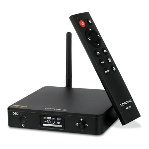 TOPPING D50 III DAC förförstärkare – LDAC Bluetooth 5.1 Dual ES9039Q2M D/A-chip stöder DSD512 PCM768kHz, PEQ-justering och fjärrkontroll (svart)