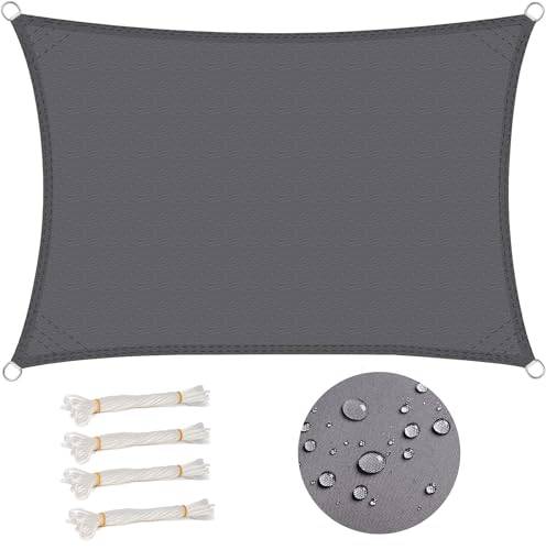 WOLTU Solsegel, rektangulärt 3 x 5 m, grått, vattenavvisande solskydd i polyester, vindskydd med UV-skydd, för trädgård, terrass, camping