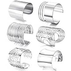 JeweBella 6 stycken armband dam manschett armband set bred justerbar guldspole silverpläterade armband överarm smycken, 6.5 centímetros, Metall