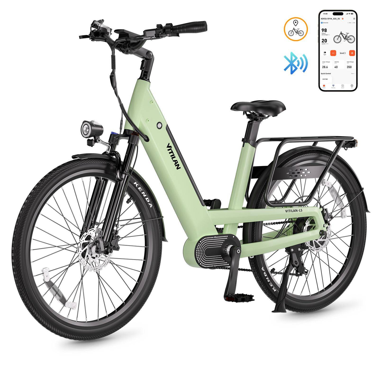 Elcykel Vitilan L5 26  500W Motor Stadsebike 48V 15AH Max Räckvidd 90Km Last 150KG APP-anslutning blå