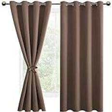 DWCN Gardin ogenomskinlig kaki, mörkläggningsgardiner med öljetter, 2 stycken gardin, ogenomskinlig fönsterdekoration, termogardin för vardagsrum, sovrum, cappuccino, 200 x 140 cm (H x B),