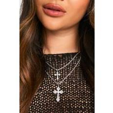 Cross Double Pendant Necklace, Grey - ONE SIZE