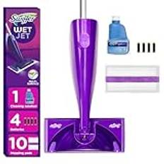 Swiffer WetJet trä- och golvspray mopprengörare startkit, inkluderar: 1 Power Mop, 10 dynor, rengöringslösning, batterier