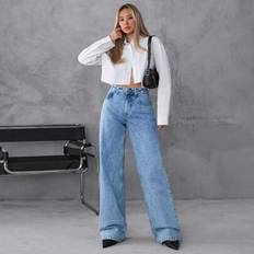 Low-Rise Snowflake Washed Pocket Bow Embroidered Wide-Leg Jeans Wide Leg Jeans Jeans Outfit For Women Wide Leg Jeans Women Women S Denim - Blue - 36,38,40,34