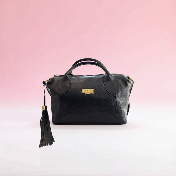Baldinini Trend - Polished Textured Cowhide Shoulder Bag with Tassel - Black