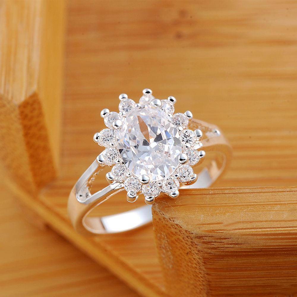 Popular brands 925 Sterling Silver crystal flower moissanite diamond Rings For Women Fashion Wedding Party Gifts Jewelry 8