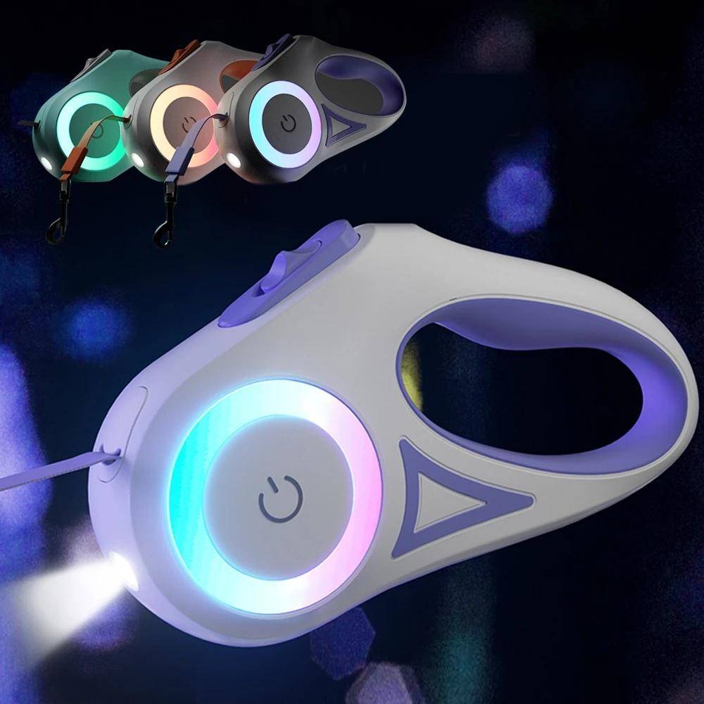 3M 5M Automatiskt indragbart Hundkoppel LED Lysande Ledande Mode Ljusremmar För Hund Valp Husdjur Flexi Walking Löp